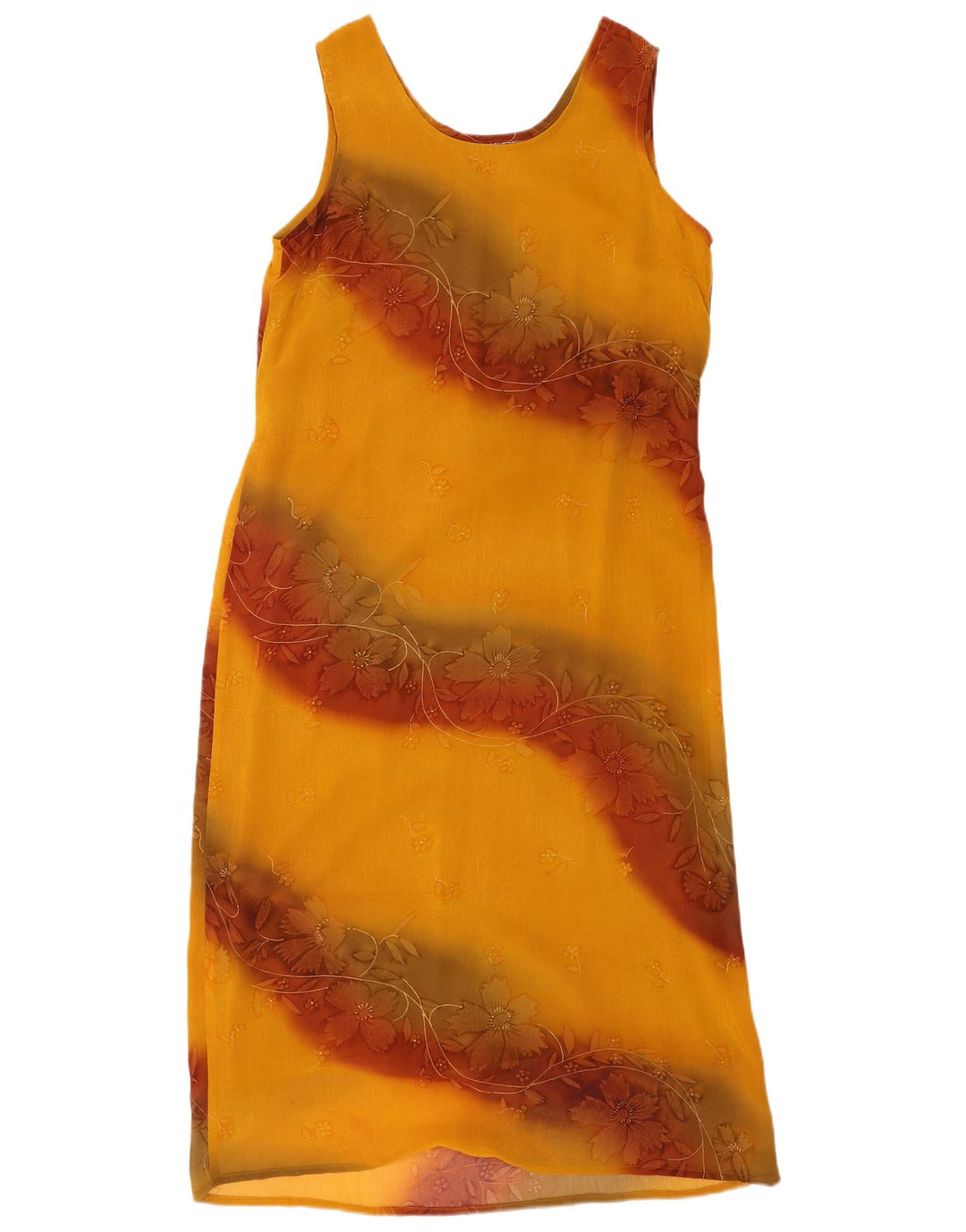 Vintage Womens Sleeveless Shift Dress UK 12 Medium Yellow Floral Polyester