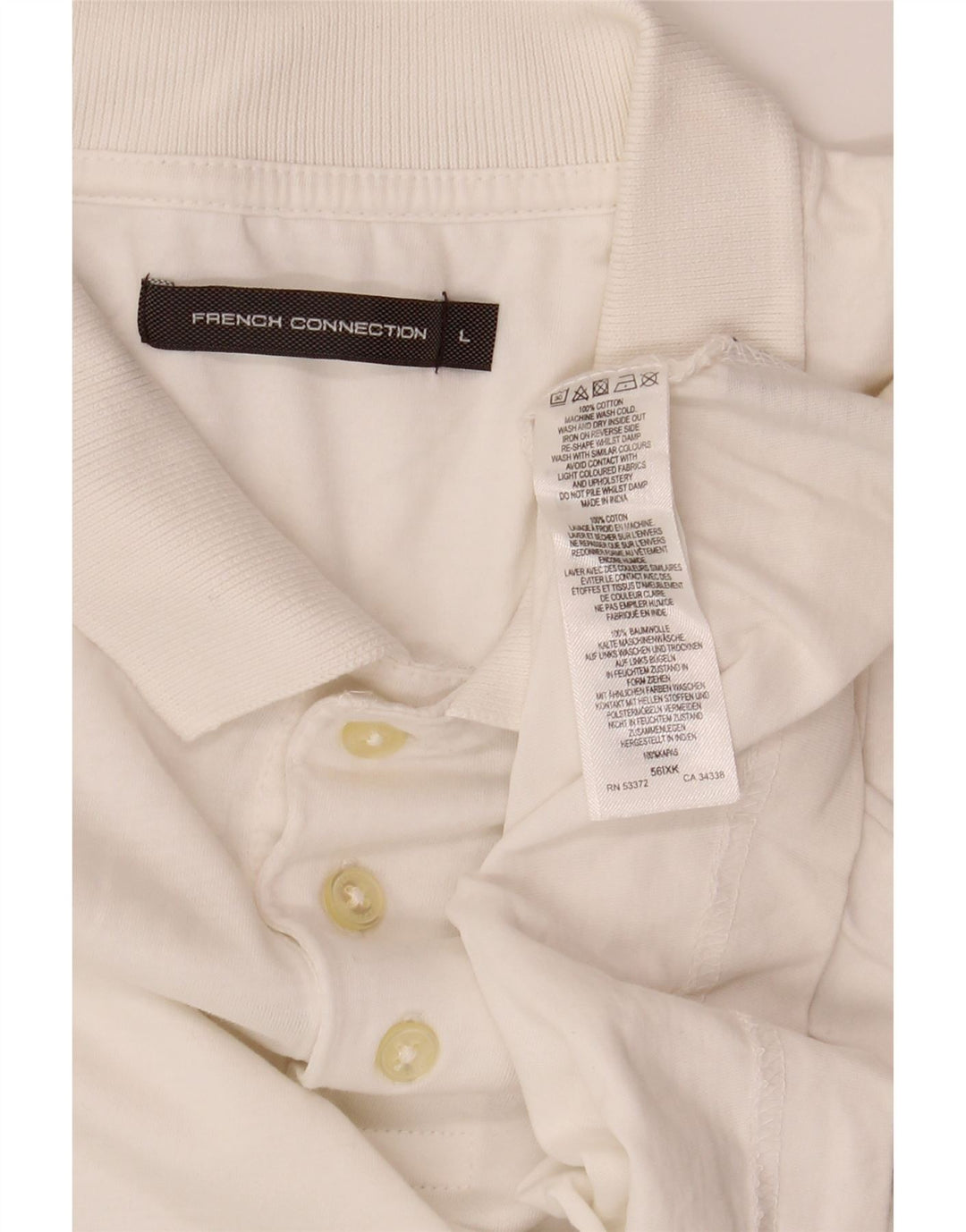 French Connection Mens Polo Shirt Large Off White Cotton
