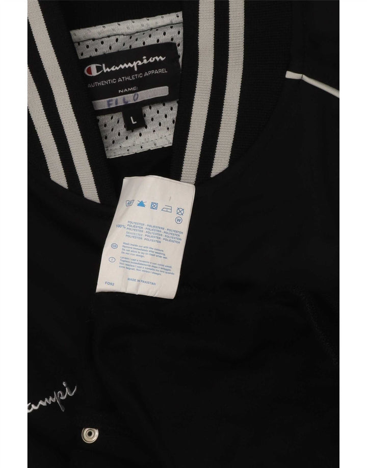 Champion Mens Graphic Tracksuit Top Jacket Large Black Striped Polyester