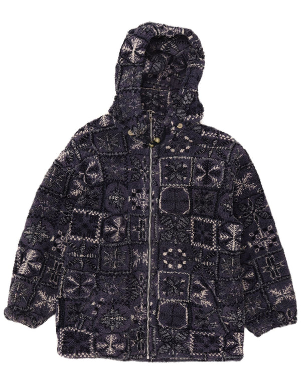 Brugi Mens Hooded Fleece Jacket UK 44 2XL Navy Blue Fair Isle