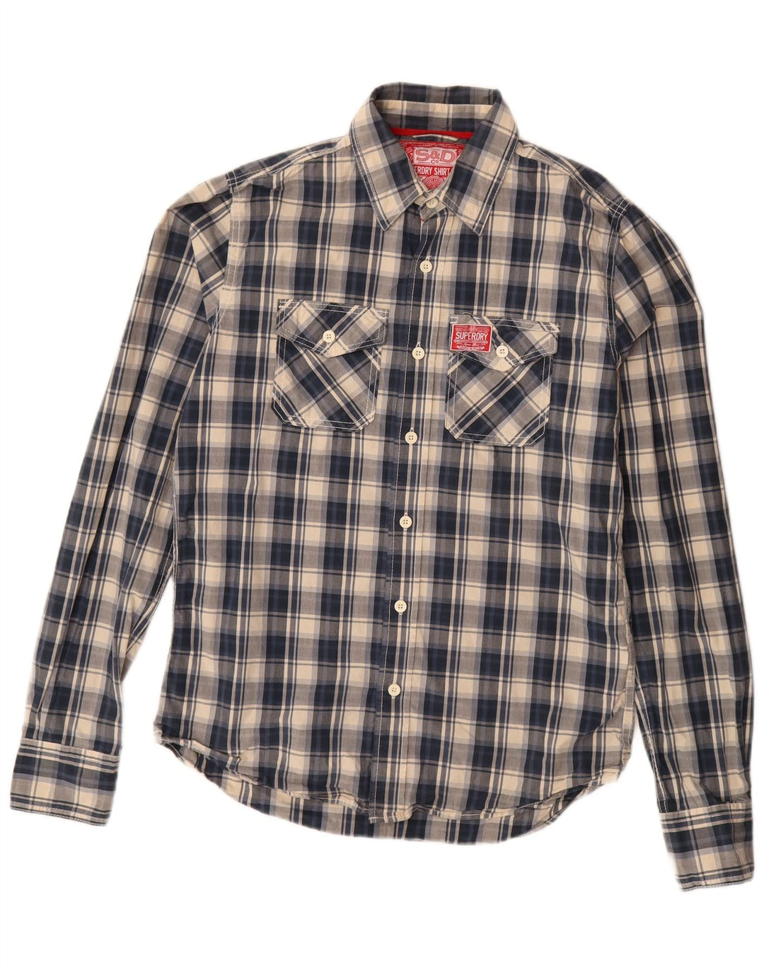 Superdry Mens Shirt Large Navy Blue Check Cotton