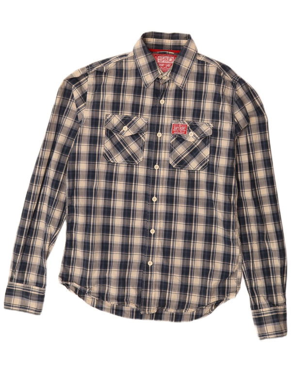 Superdry Mens Shirt Large Navy Blue Check Cotton