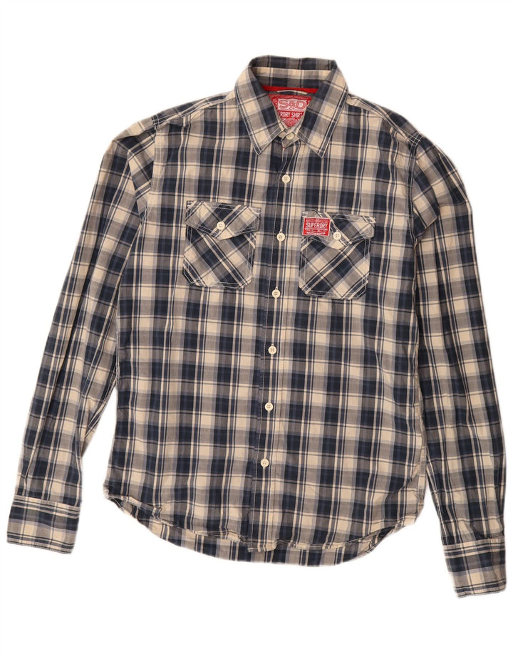 Superdry Mens Shirt Large Navy Blue Check Cotton