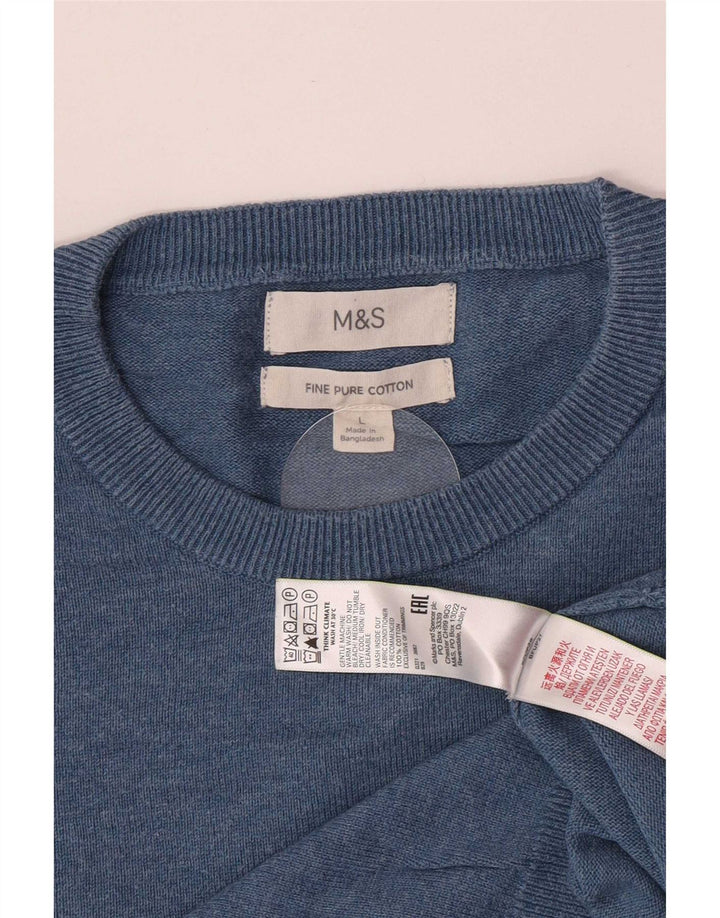 Marks & Spencer Mens Crew Neck Jumper Sweater Large Blue Cotton