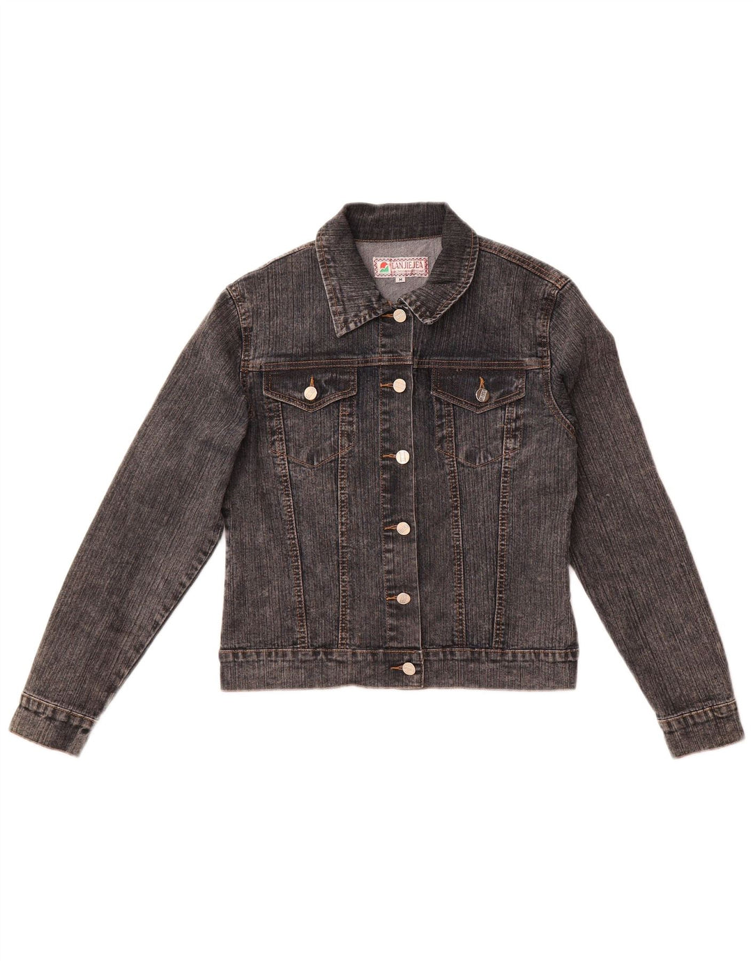 Vintage Womens Crop Denim Jacket UK 12 Medium Grey Cotton