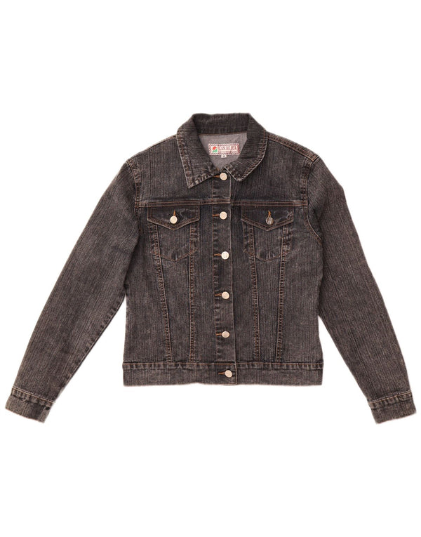 Vintage Womens Crop Denim Jacket UK 12 Medium Grey Cotton