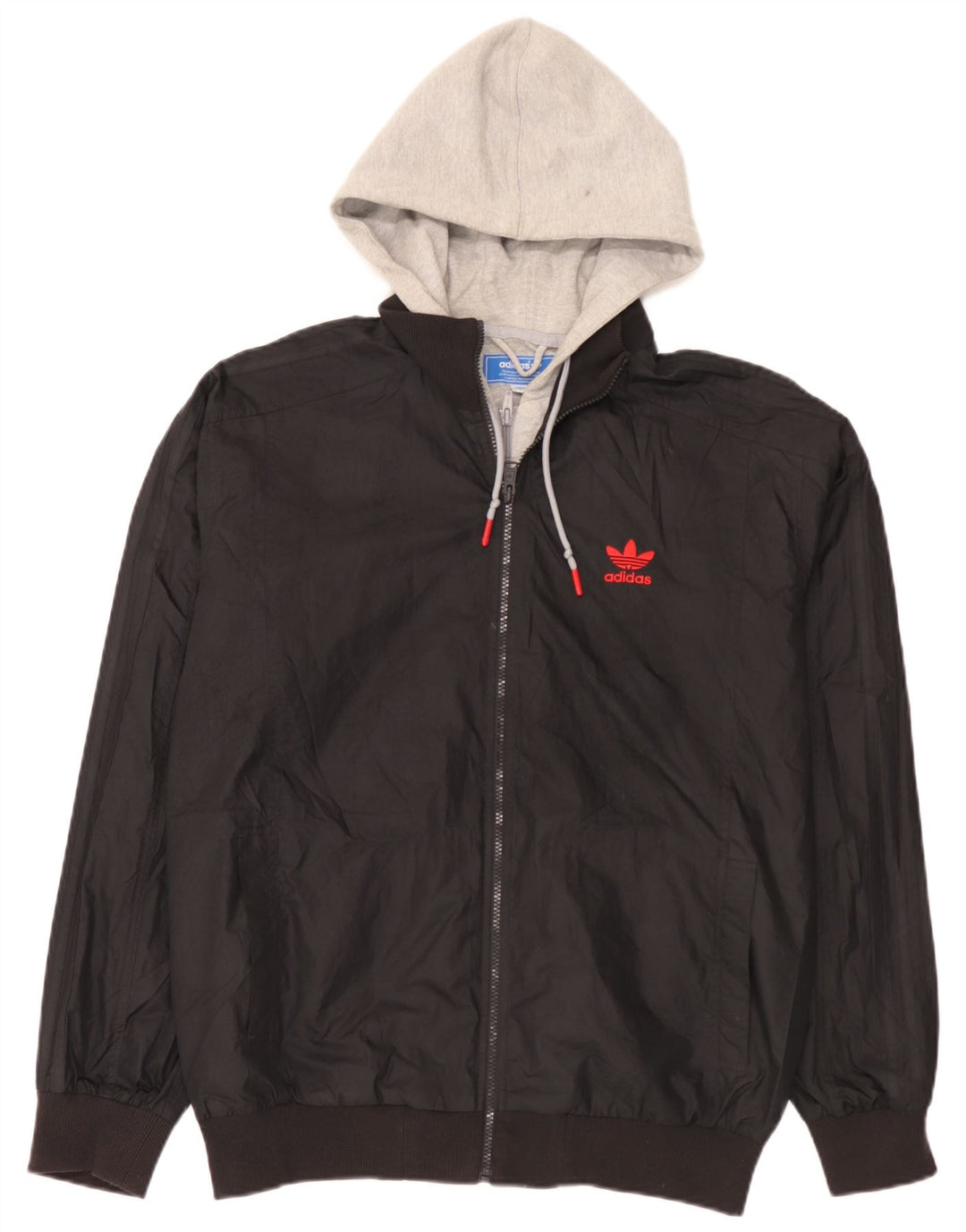 Adidas Mens Hooded Bomber Jacket UK 40 Large Black Colourblock Polyester