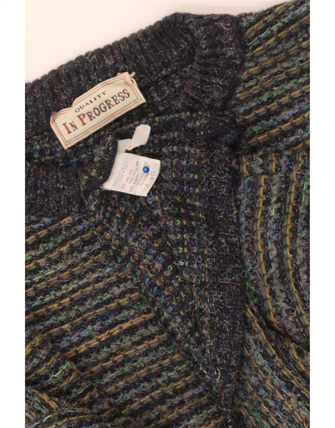 Vintage Mens Crew Neck Jumper Sweater Large Multicoloured Pinstripe Wool