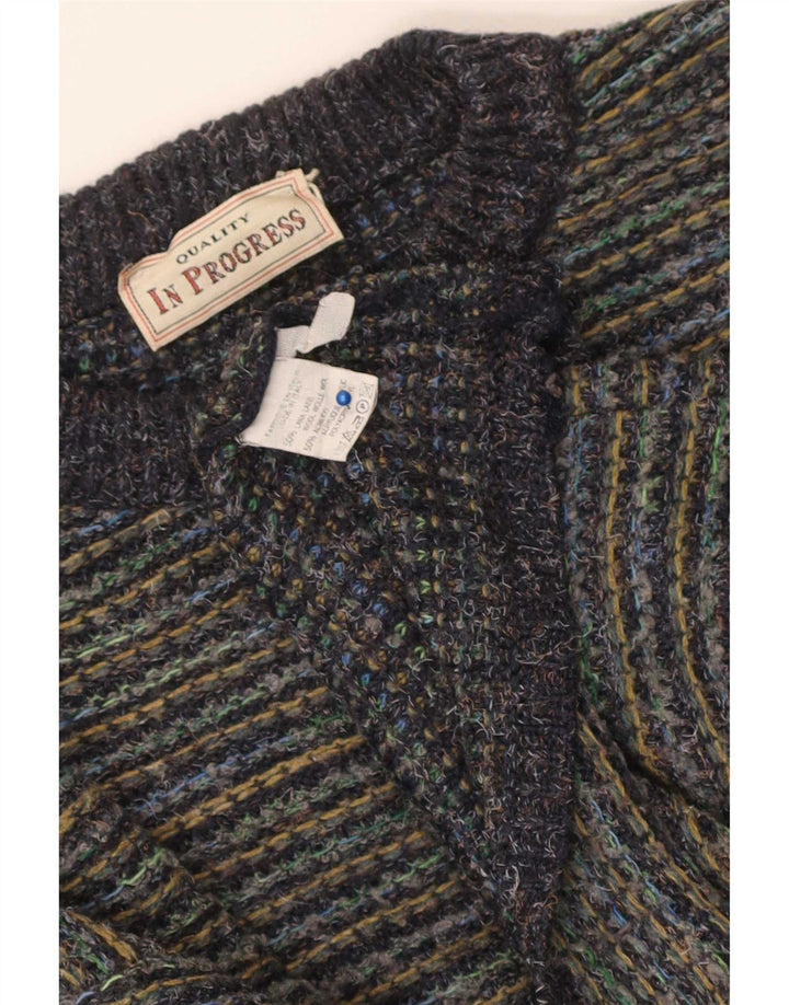 Vintage Mens Crew Neck Jumper Sweater Large Multicoloured Pinstripe Wool
