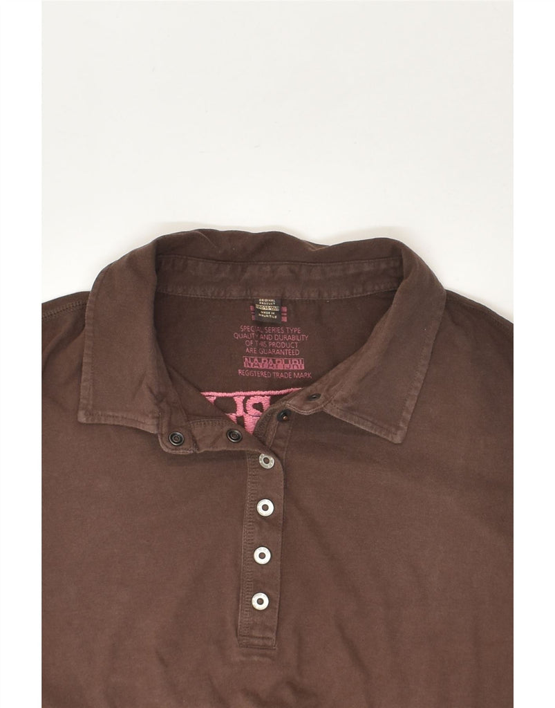 NAPAPIJRI Womens Graphic Long Sleeve Polo Shirt UK 16 Large Brown Cotton | Vintage Napapijri | Thrift | Second-Hand Napapijri | Used Clothing | Messina Hembry 