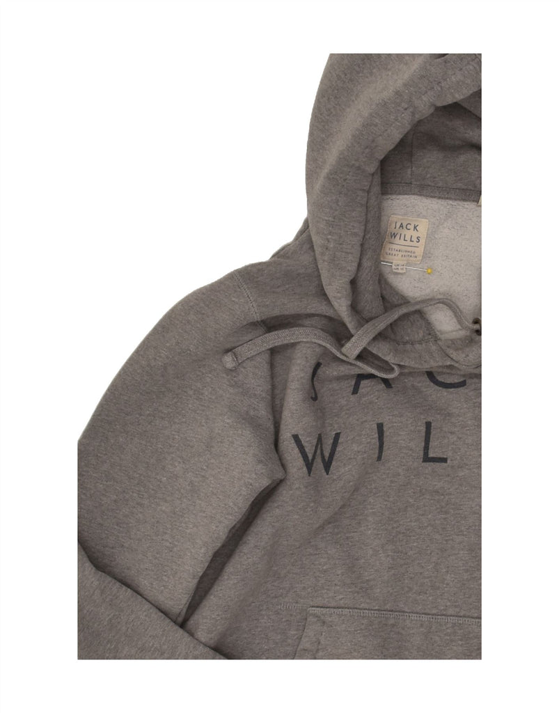 JACK WILLS Womens Graphic Hoodie Jumper UK 14 Large  Grey Cotton | Vintage Jack Wills | Thrift | Second-Hand Jack Wills | Used Clothing | Messina Hembry 