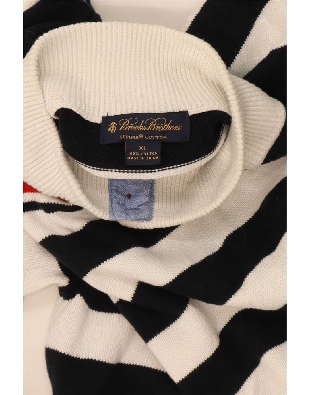 Brooks Brothers Mens Button Neck Jumper Sweater XL Navy Blue Striped