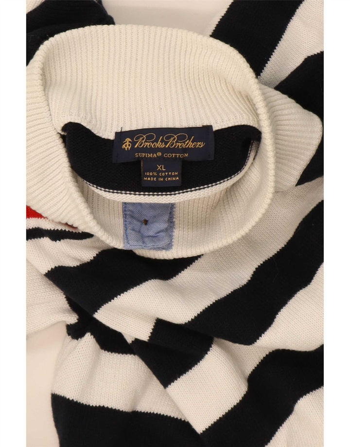 Brooks Brothers Mens Button Neck Jumper Sweater XL Navy Blue Striped