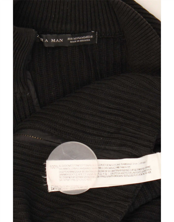 Zara Mens Cardigan Sweater Medium Black Colourblock Cotton