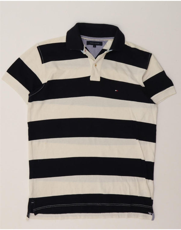 Tommy Hilfiger Mens Polo Shirt Medium Navy Blue Striped Cotton
