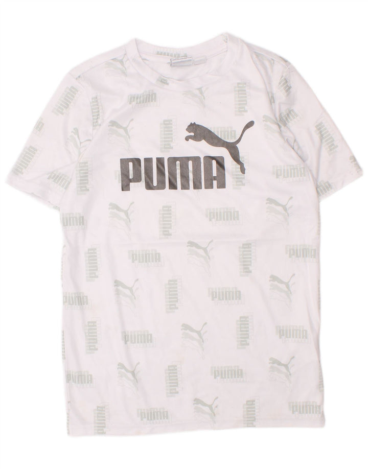 Puma Boys Graphic T-Shirt Top 7-8 Years Small White Polyester