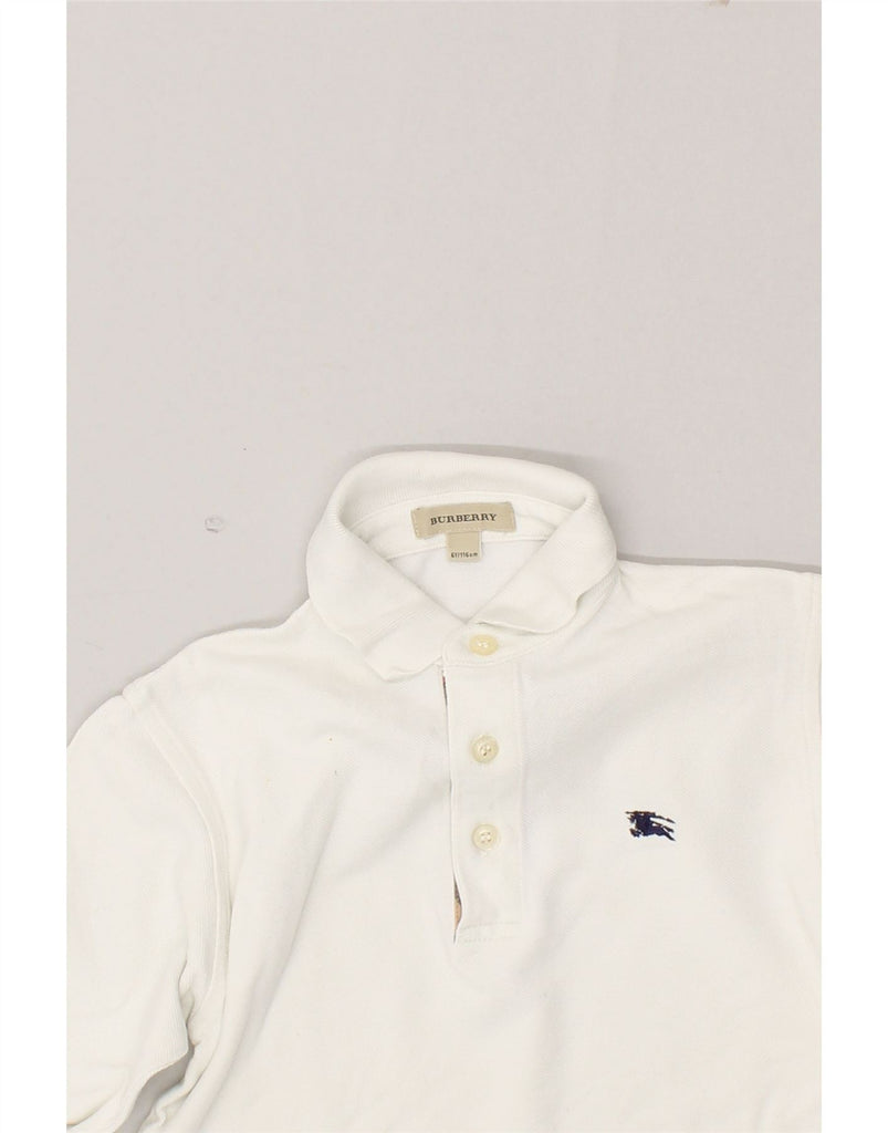 BURBERRY Boys Long Sleeve Polo Shirt 5-6 Years White Cotton Vintage Burberry and Second-Hand Burberry from Messina Hembry 