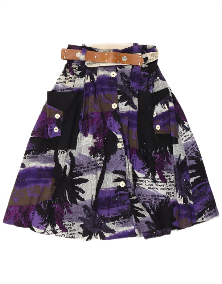 Vintage Womens Graphic A-Line Skirt W26 Small Purple