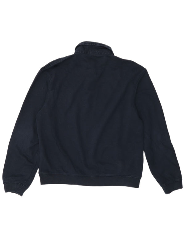 Zara Mens Long Sleeve Rugby Polo Shirt Medium Navy Blue Cotton