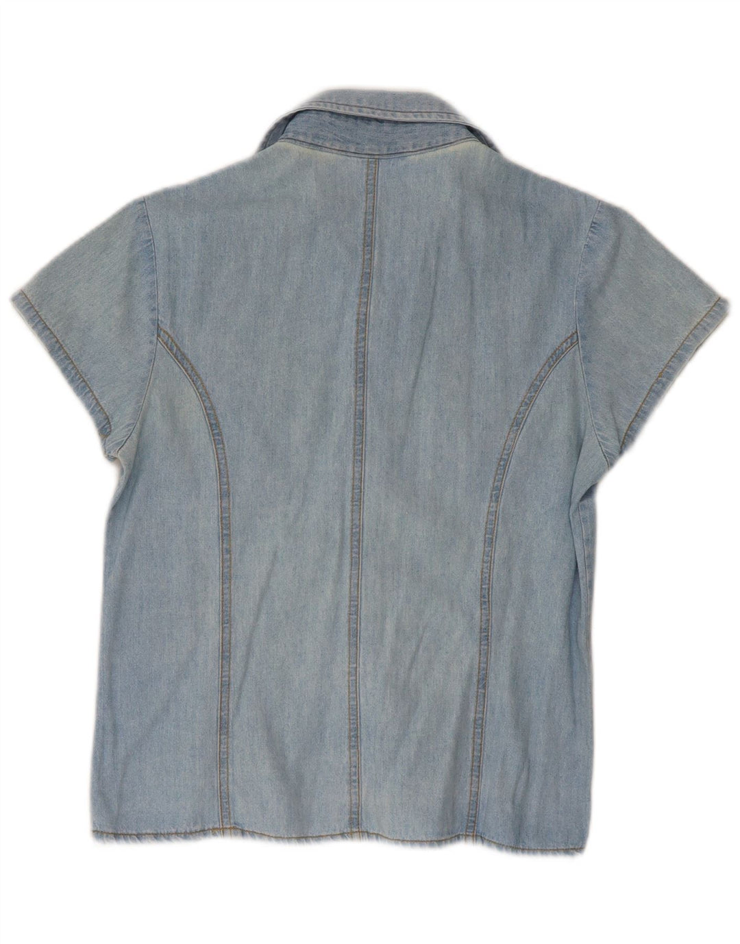 Vintage Womens Short Sleeve Denim Shirt UK 10 Small Blue