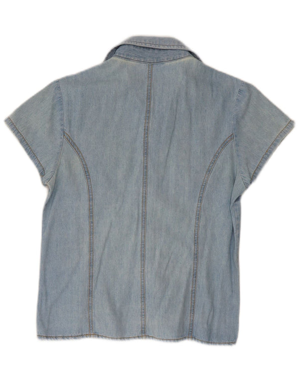 Vintage Womens Short Sleeve Denim Shirt UK 10 Small Blue