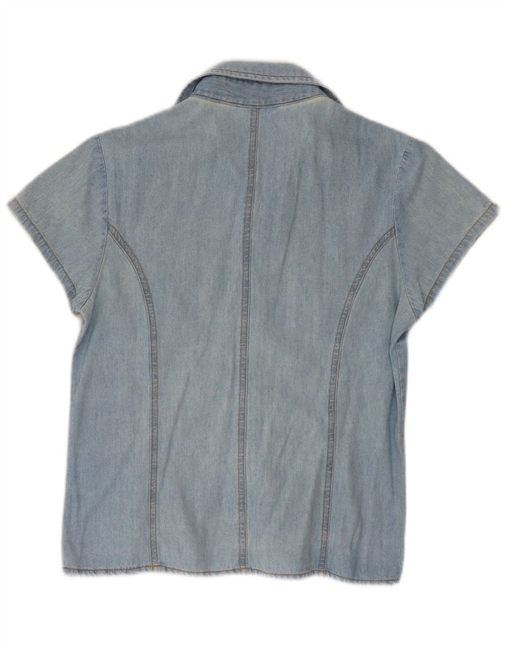 Vintage Womens Short Sleeve Denim Shirt UK 10 Small Blue
