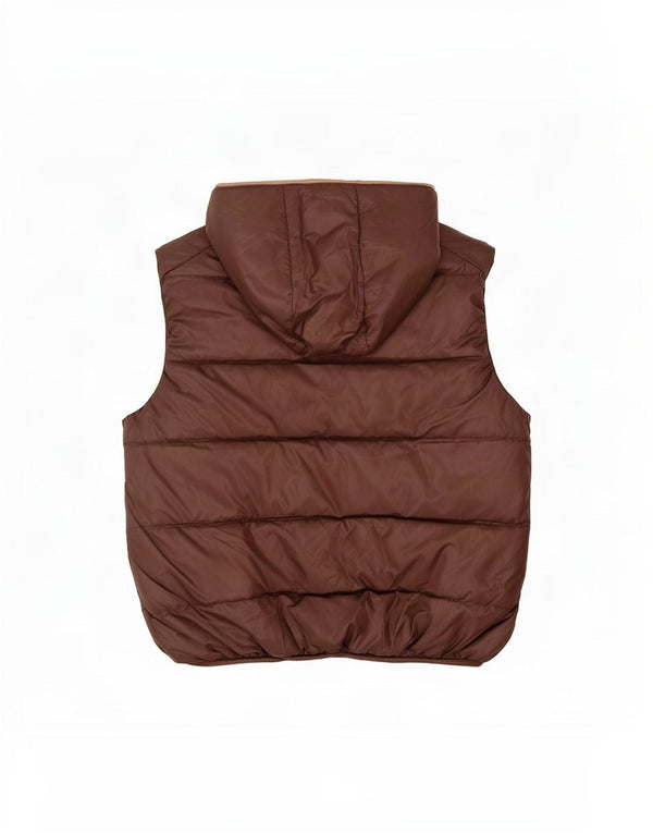 Zara Boys Hooded Padded Gilet 13-14 Years Large Brown Polyester