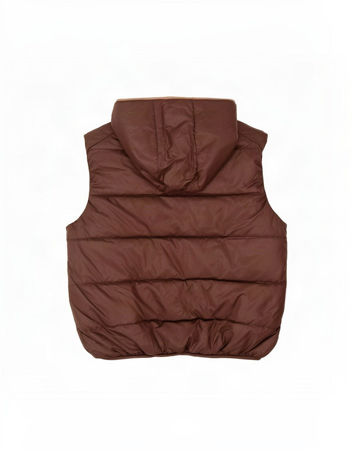 Zara Boys Hooded Padded Gilet 13-14 Years Large Brown Polyester