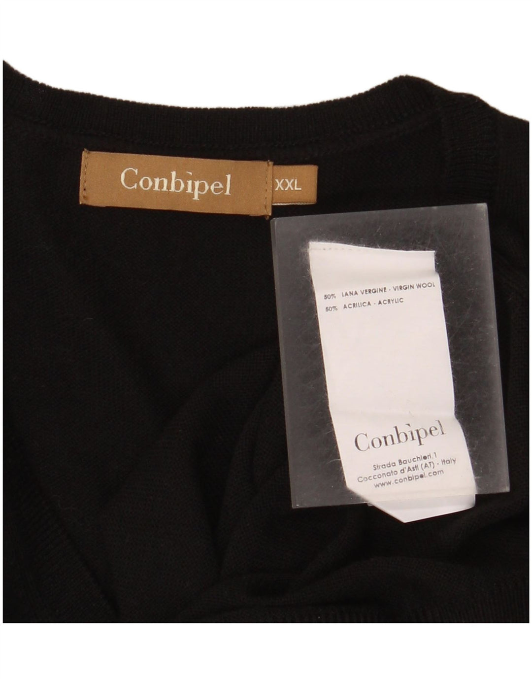 Conbipel Mens V-Neck Jumper Sweater 2XL Black Virgin Wool