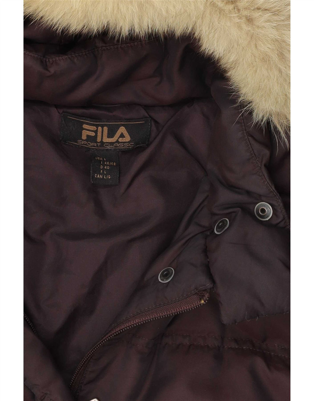 Fila Womens Hooded Padded Jacket IT 46/48 Large Brown Polyamide