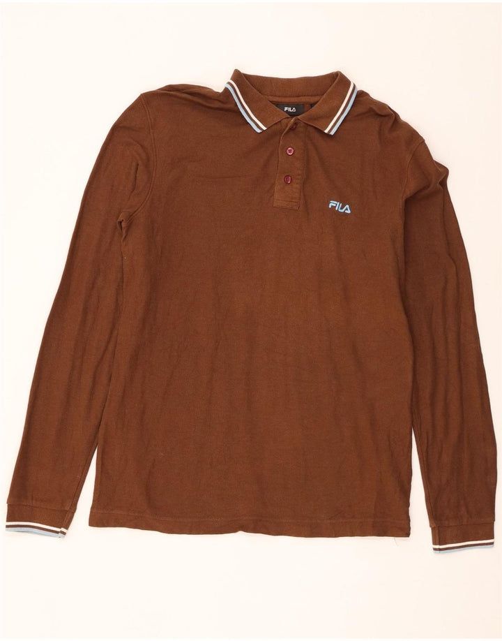 Fila Mens Long Sleeve Polo Shirt Medium Brown Cotton