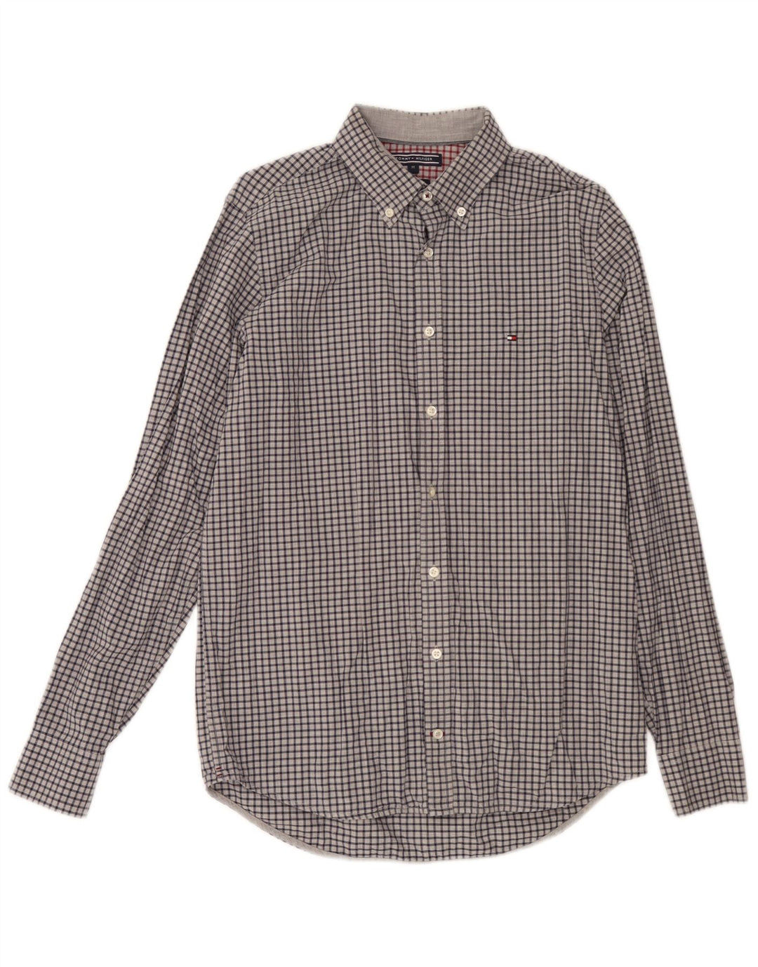 Tommy Hilfiger Mens Slim Fit Shirt Medium Grey Gingham Cotton