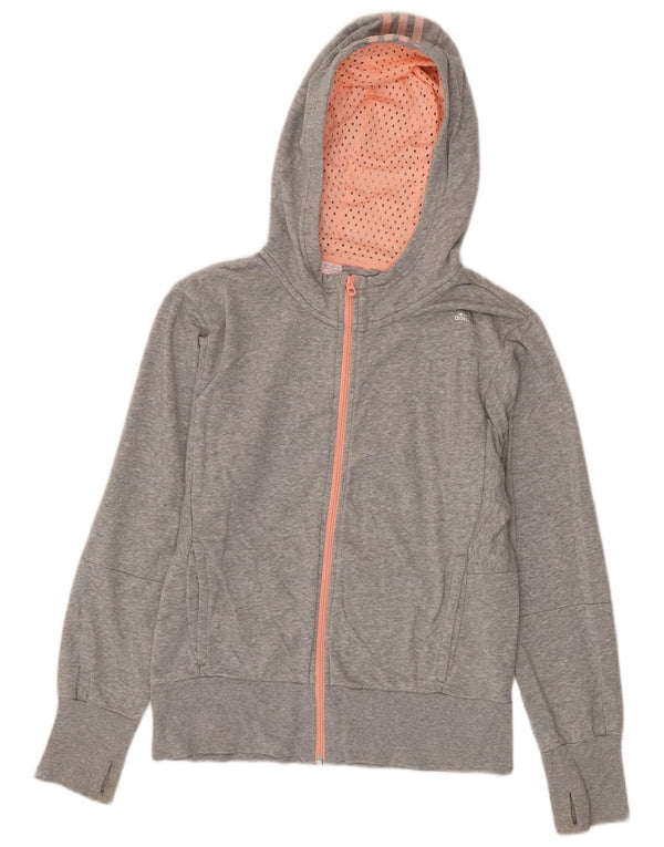 Adidas Girls Zip Hoodie Sweater 14-15 Years Grey Cotton