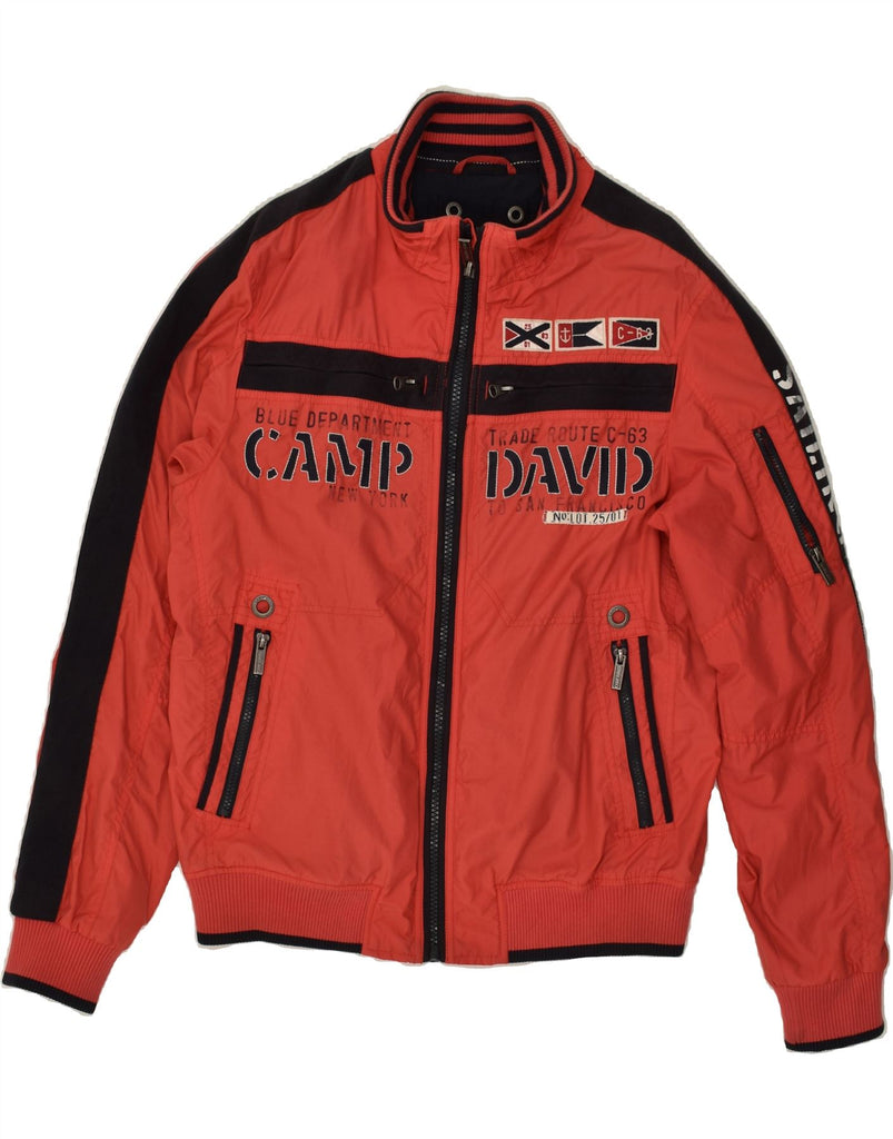 CAMP DAVID Mens Graphic Bomber Jacket UK 38 Medium Red Cotton | Vintage Camp David | Thrift | Second-Hand Camp David | Used Clothing | Messina Hembry 