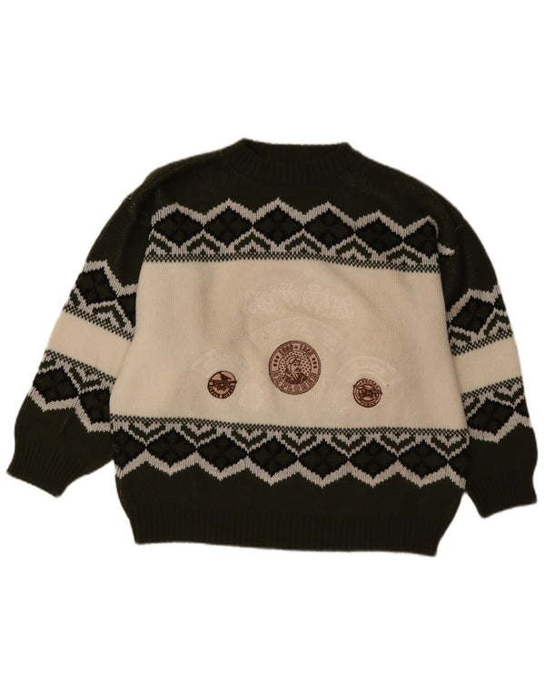 Vintage Mens Graphic Turtle Neck Jumper Sweater Large Green Geometric