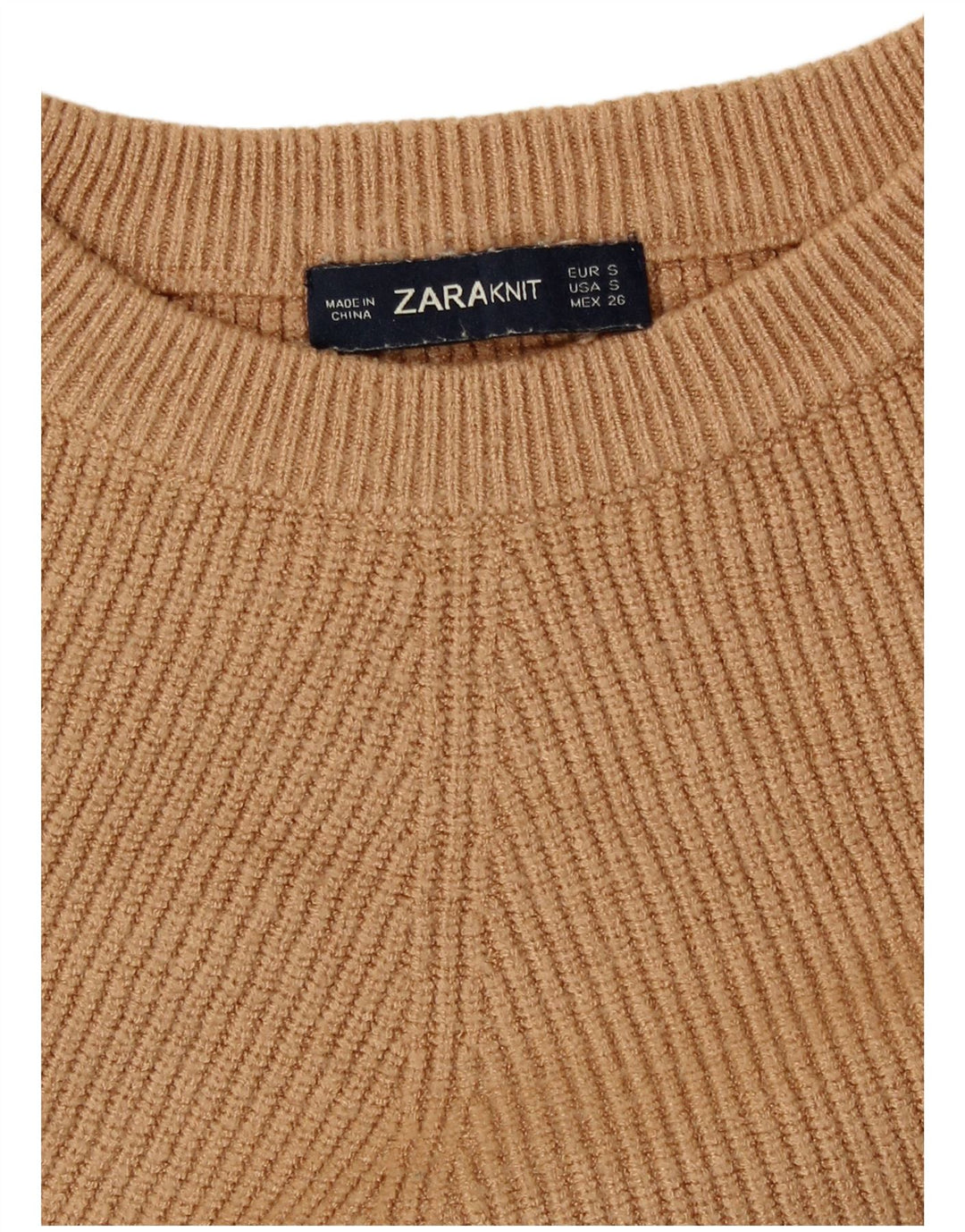 Zara Womens Crop Oversized Crew Neck Jumper Sweater UK 10 Small Beige