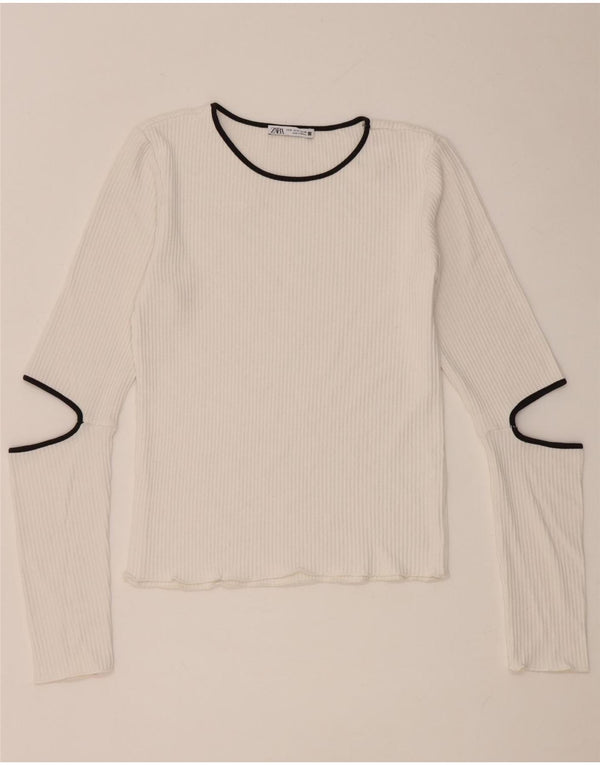 Zara Womens Top Long Sleeve UK 12 Medium White Viscose