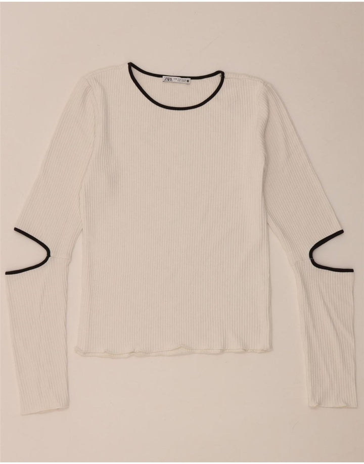 Zara Womens Top Long Sleeve UK 12 Medium White Viscose
