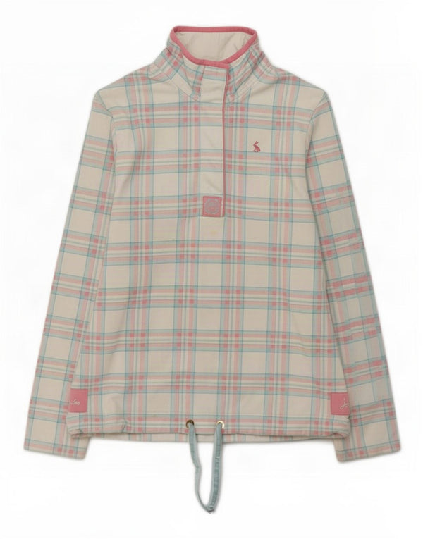 Joules Womens Button Neck Sweatshirt Jumper UK 10 Small White Plaid Cotton