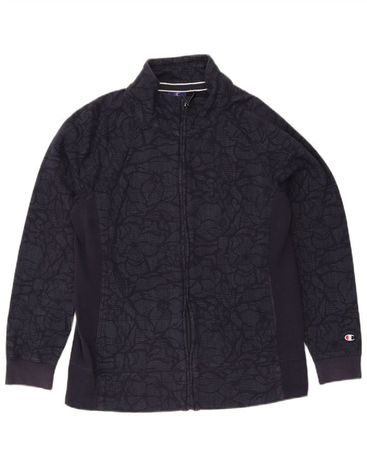 Champion Mens Tracksuit Top Jacket Medium Navy Blue Floral Cotton