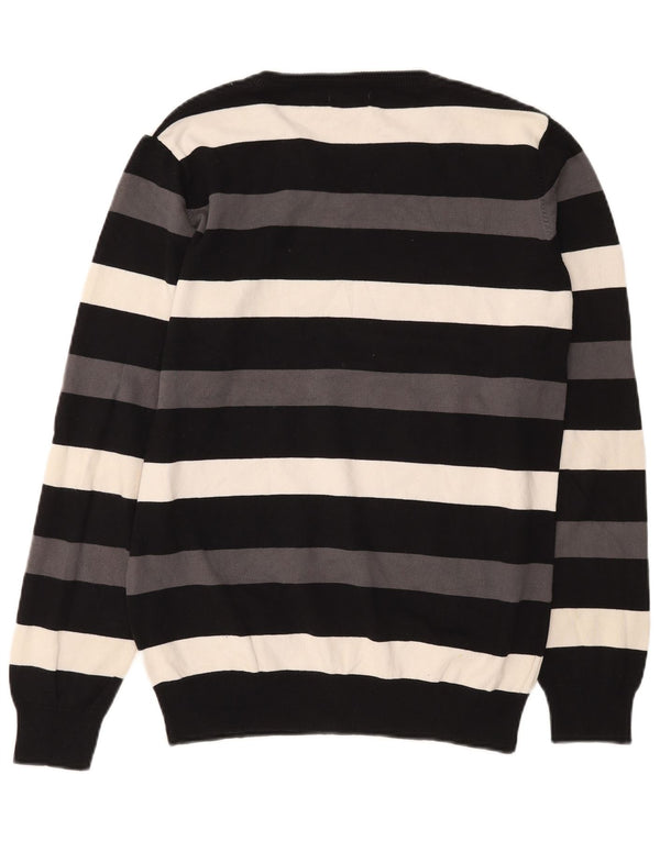 Jack & Jones Mens V-Neck Jumper Sweater Medium Black Striped