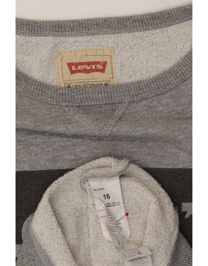 LEVI'S Boys Graphic Sweatshirt Jumper 15-16 Years Grey Cotton Vintage Levi's and Second-Hand Levi's from Messina Hembry 