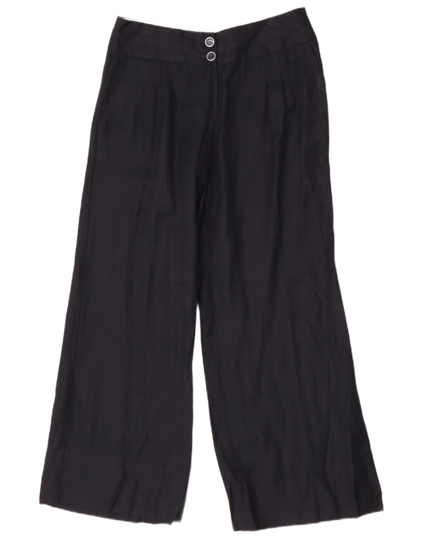 Marks & Spencer Womens Wide Leg Chino Trousers UK 12 Medium W30 L31 Black