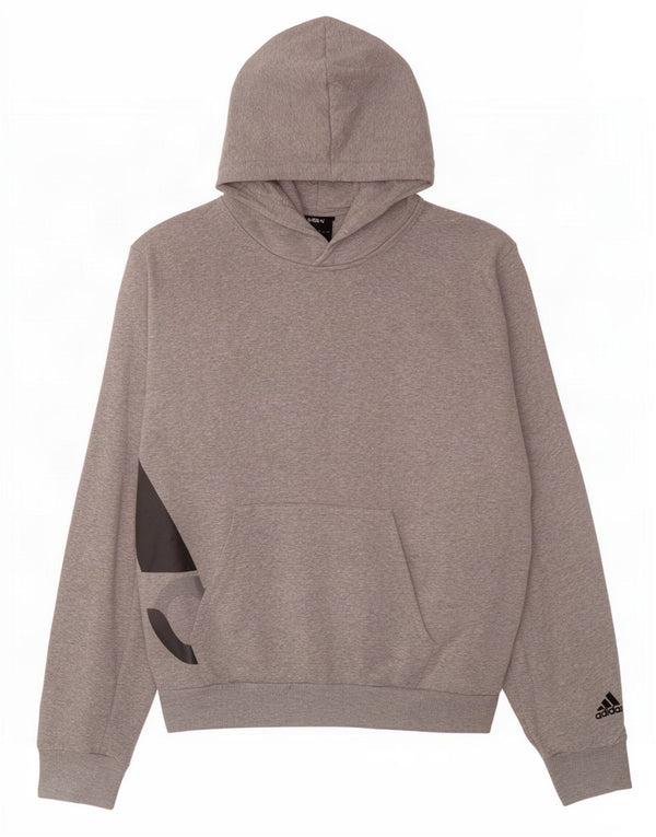 Adidas Mens Graphic Hoodie Jumper Large Grey Flecked Cotton