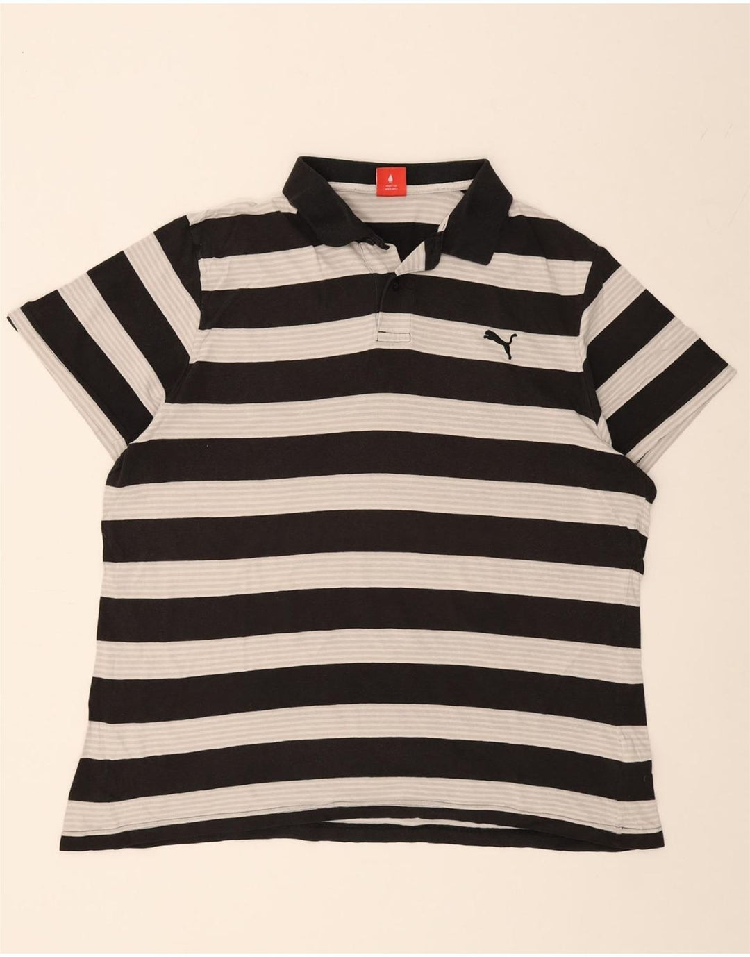PUMA Mens Polo Shirt 2XL Black Striped Cotton Vintage Puma and Second-Hand Puma from Messina Hembry 