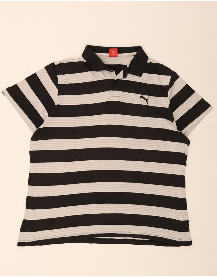 PUMA Mens Polo Shirt 2XL Black Striped Cotton Vintage Puma and Second-Hand Puma from Messina Hembry 