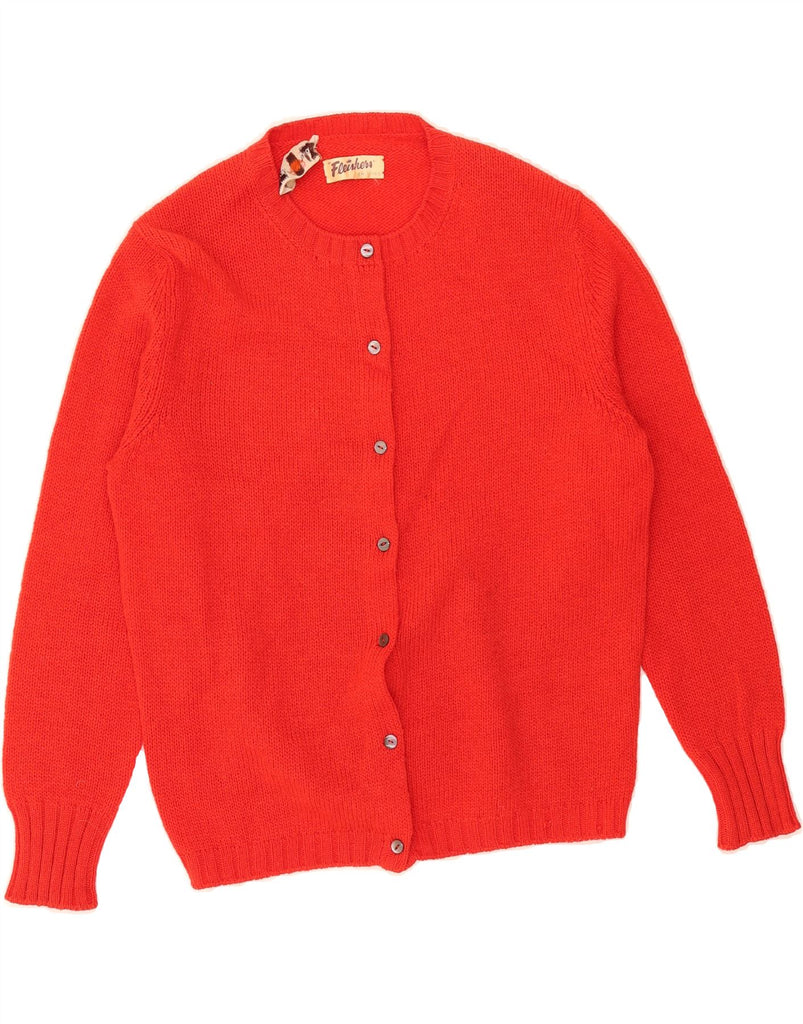 VINTAGE Womens Cardigan Sweater UK 14 Medium Red Vintage Vintage and Second-Hand Vintage from Messina Hembry 