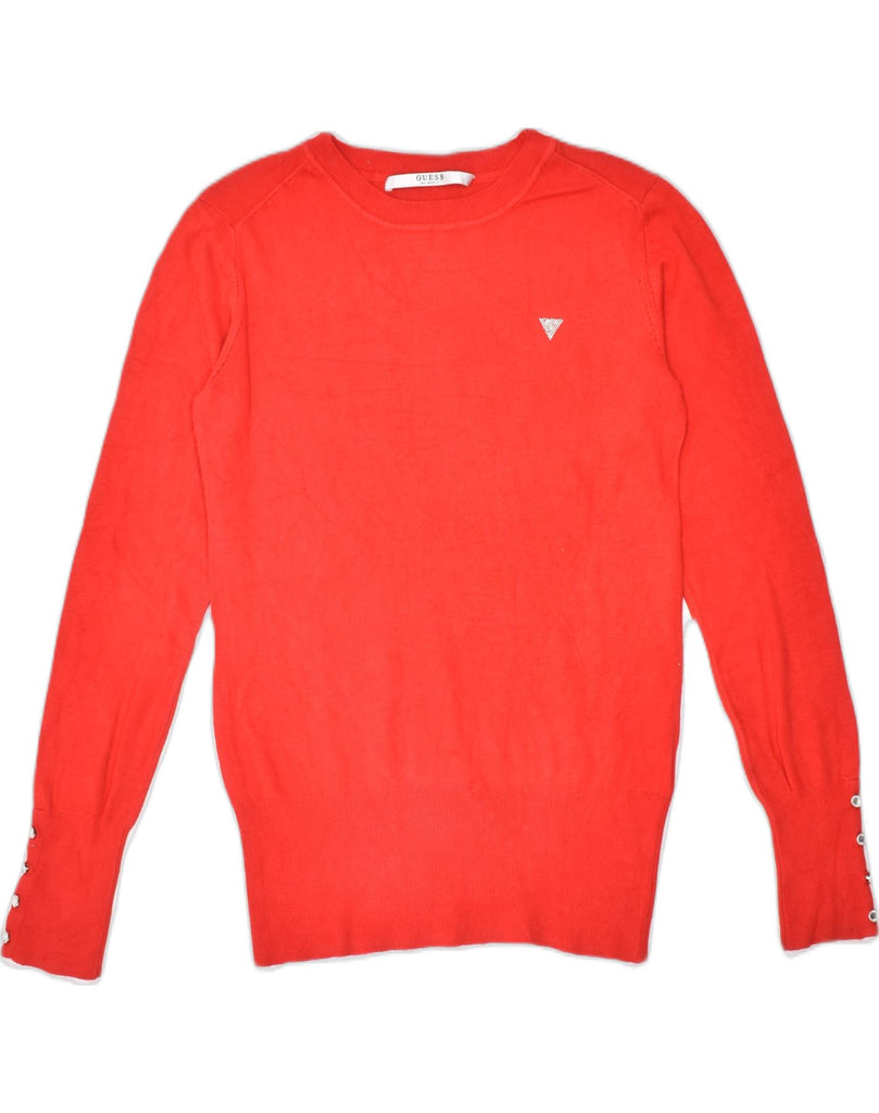 GUESS Womens Crew Neck Jumper Sweater UK 14 Large Red Viscose | Vintage | Thrift | Second-Hand | Used Clothing | Messina Hembry 