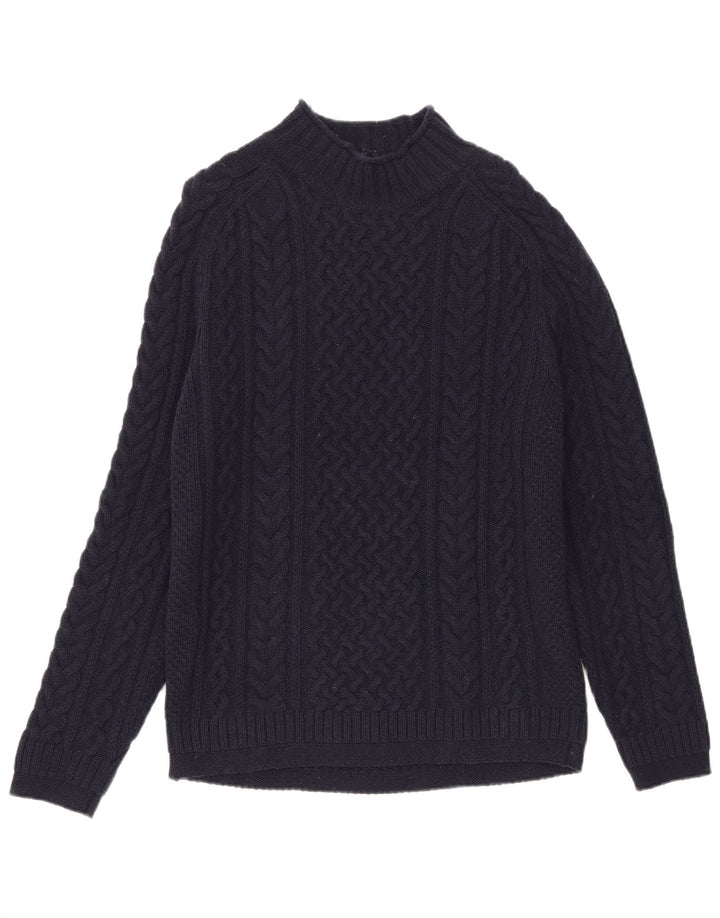 Massimo Dutti Womens Turtle Neck Jumper Sweater UK 16 Large Navy Blue Wool