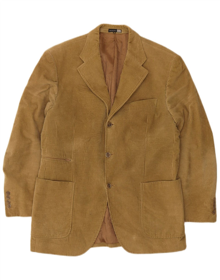 Paoloni Mens 3 Button Corduroy Blazer Jacket IT 50 Large Beige Cotton
